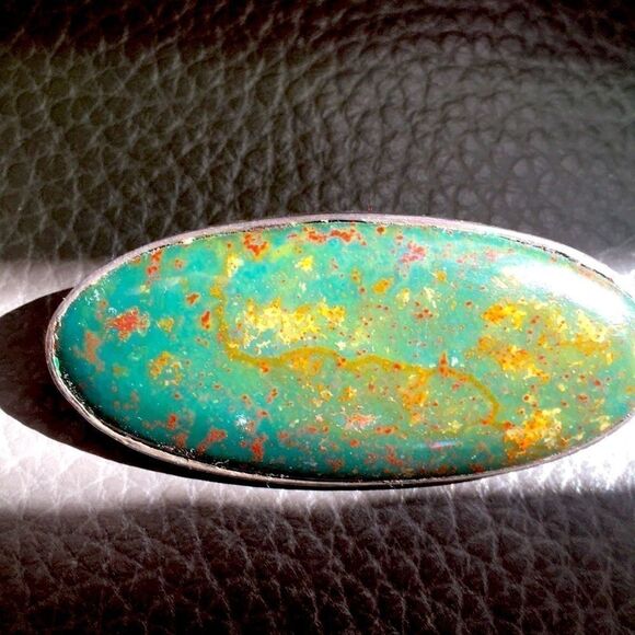 Vintage metal brooch One of a Kind Artist handmade sterling silver Stone pin - Picture 6 of 13